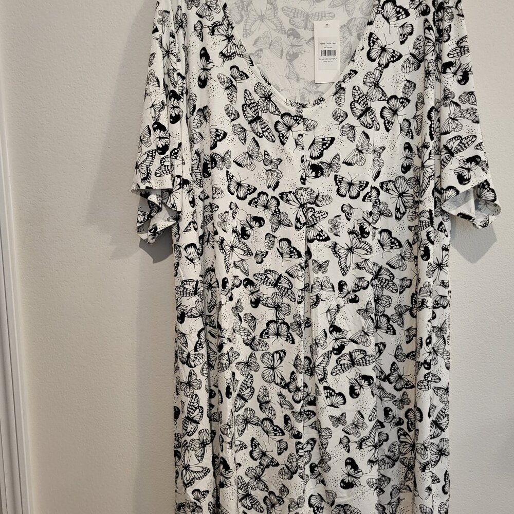 White and black butterfly print polyester shirt